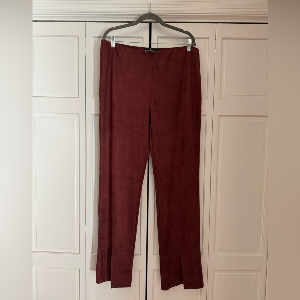 Burgundy Brown Suede Type Split Leg Pull on Pants
